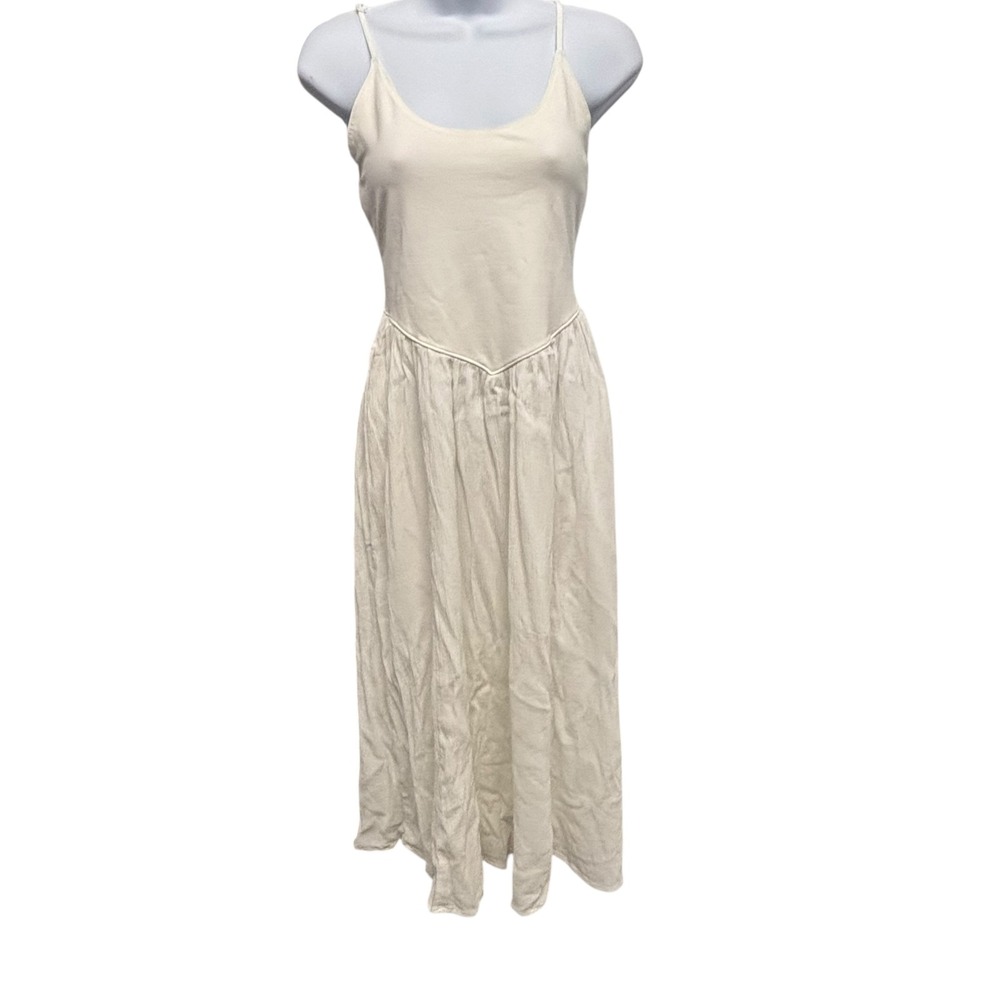 Aerie At The Barre Cream Midi Dress Small Scoop Neck Dropped Waist Boho